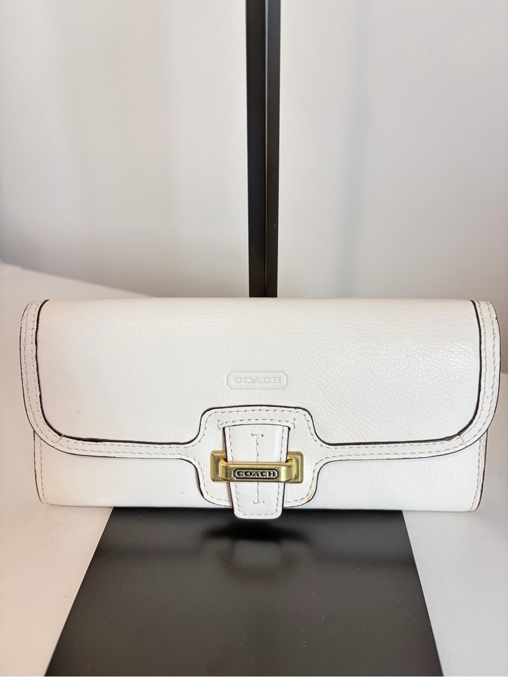 Coach Taylor Slim Leather Flap Wallet with Gold Buckle